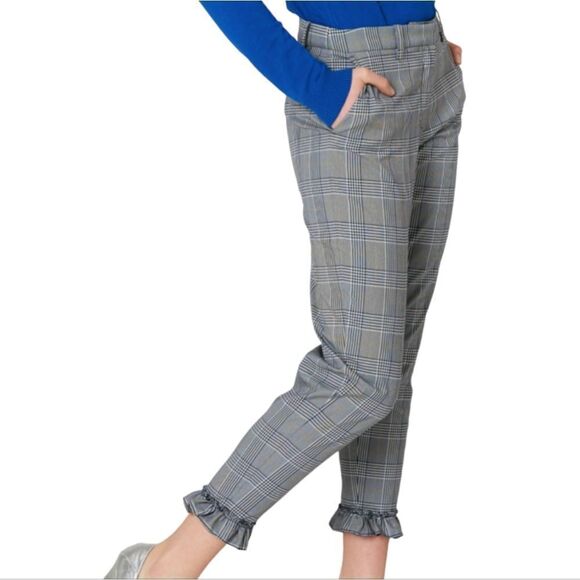 BAUM UND PFERDGARTEN plaid Natsuko ruffle hem‎ cropped trouser pants 34/4 - Picture 1 of 12